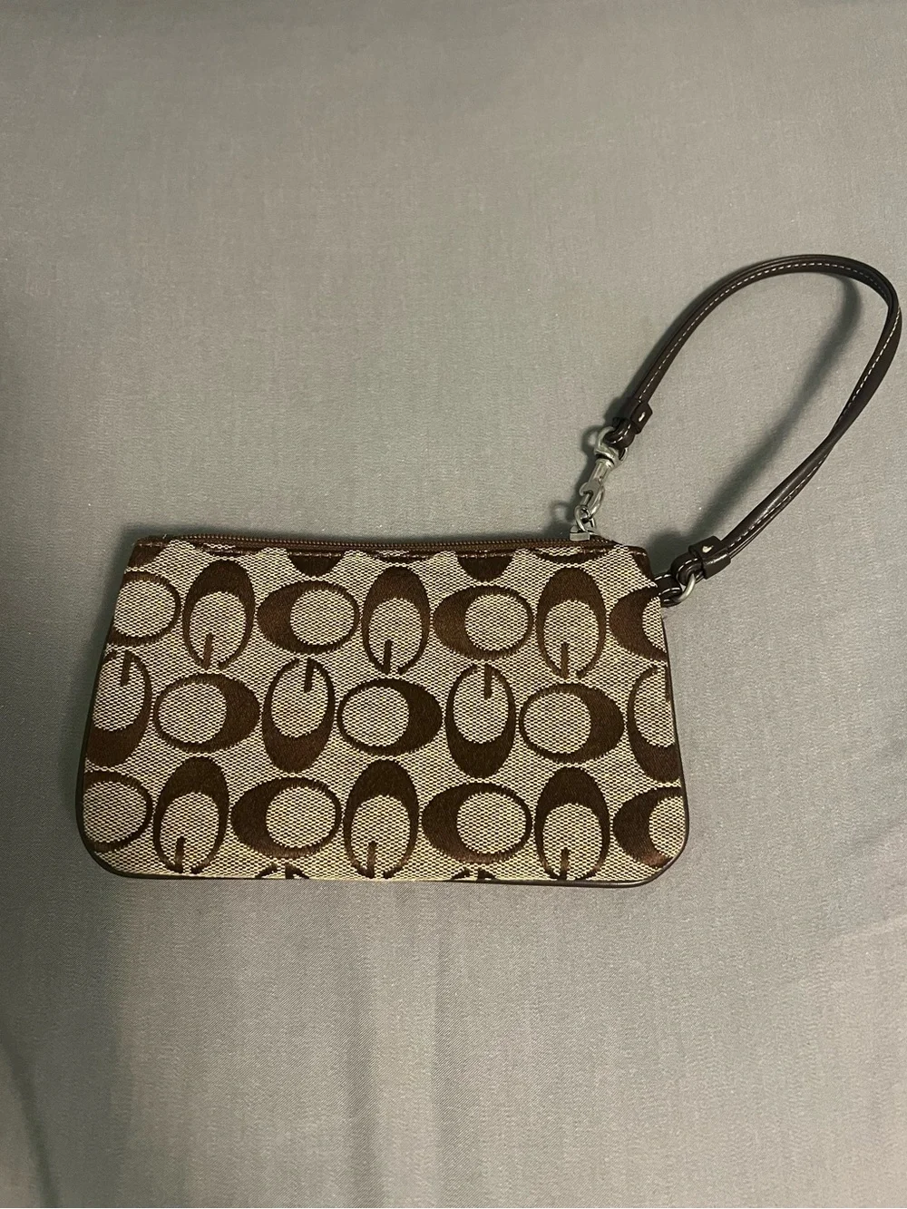 Coach Brown Signature Jacquard Belt-Accent Wristlet